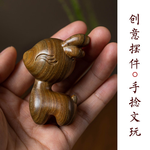 极速天然绿檀木雕一路平安创意y摆件汽车挂件可爱小鹿车内吊坠工 - 图1