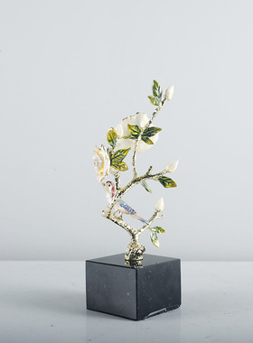 极速现代新中式金属法郎彩大w理石底座摆件样板房客厅书柜软装摆