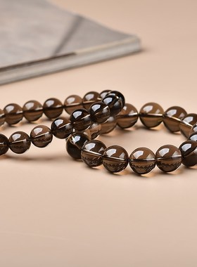 极速收藏级天然茶水晶单r圈手链茶晶烟晶水晶时尚饰品散珠子手串