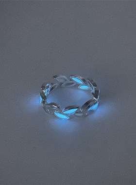 极速无聊了戴个能发光的树叶!创B意夜光树枝枝条叶子 皓石铜 戒指