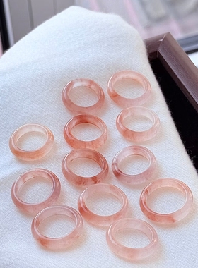 正品冰种桃花酿戒指女素圈玉石戒圈食指戒尾戒聚财粉色指环跑环