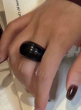 黑曜石戒指扳指男大号简约时尚个性玉石素圈指环聚财旺财水滴鹅头