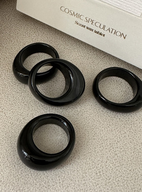 天然黑曜石戒指 玛瑙戒圈跑环  红玛瑙戒指本命年大红玉戒指指环