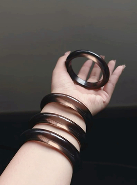 保真冰种黑曜石宽手镯女款时尚个性简约百搭黑色手镯招财转运手镯