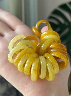 天然翡翠戒指黄翡翠戒指素圈一口糖男女情侣款时尚简约戒指小众