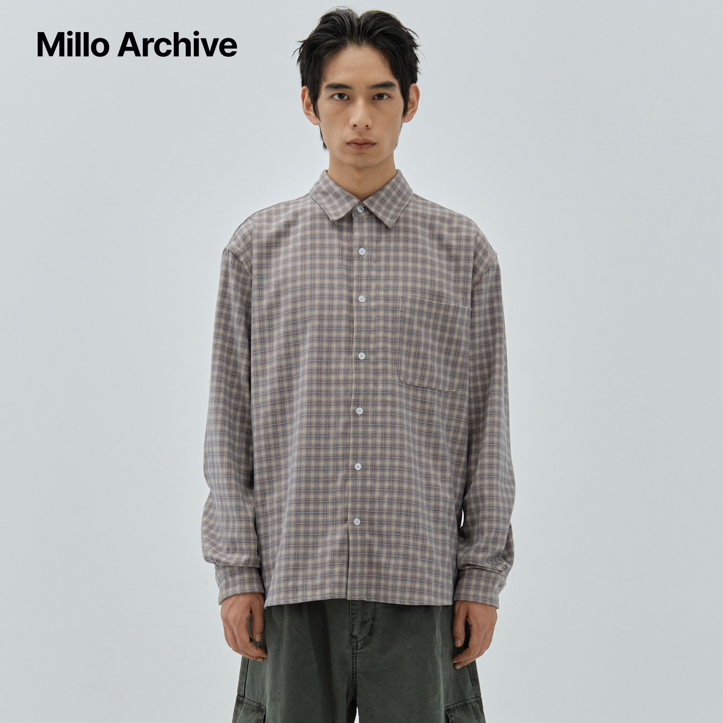 Millo Archive25秋冬复古工装风男士长袖衬衫宽松休闲翻领上衣 - 图0