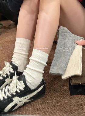 灰色袜子女秋冬纯棉中筒袜