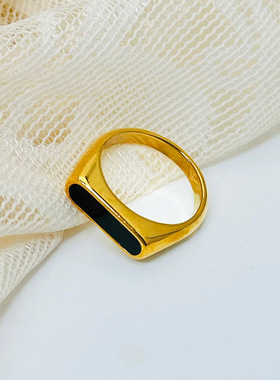 黑色钛钢戒指镀18K色金指环气质优雅首饰法式时尚夸张几何形饰品