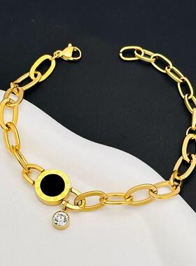 潮人网红罗马数字镶钻手链潮牌镀玫瑰金色钛钢女手环时尚手镯饰品