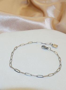 欧美ins冷淡风简约耐看基本款方形吊牌镂空链条钛钢金色手链女