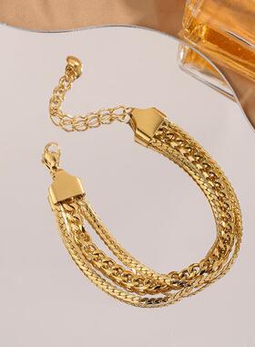 跨境时尚宽手链扁蛇裸链三层钛钢手环女生礼物学生配饰现货