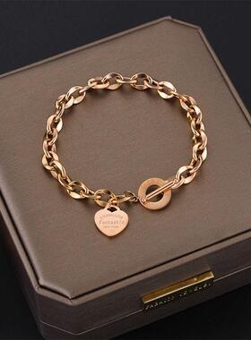 新款小众设计INS风钛钢女士手链OT扣爱心不锈钢心形手链轻奢饰品