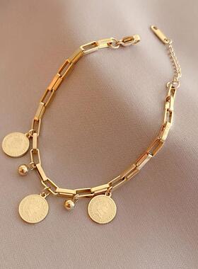 新潮钛钢嘻哈个性圆牌手链 韩版网红ins冷淡风学生闺蜜手链