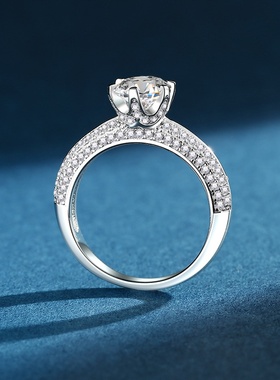 s925纯银戒指女士镀pt950金 半壁江山镶嵌莫桑石戒子新款厂家