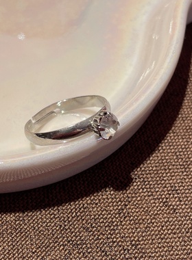 跨境热销精致开口镶钻钛钢锆石中古手饰钻戒四方活口爆款情侣微