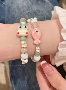 夏季清新甜美可爱多巴胺小鱼串珠弹力绳手链女闺蜜学生礼物手饰