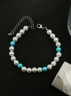 欧美潮流简约彩色珍珠混色男士高级感手链可跨境百搭时尚中性