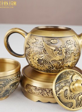 速发纯铜茶壶茶具套神黄铜水壶泡茶佛前拜神供财装供奉招财杯茶供