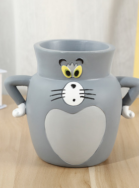 卡通猫和老鼠变形笔筒汤姆猫工艺品树脂瓶子家居装饰品收纳小