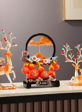 爆款创意解压沙漏流沙画摆件中式五福临门招财鹿装饰客厅玄关乔迁