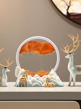 圣优顿轻奢高档动态3D流沙画 画摆件家居客厅电视柜装饰品招财鹿