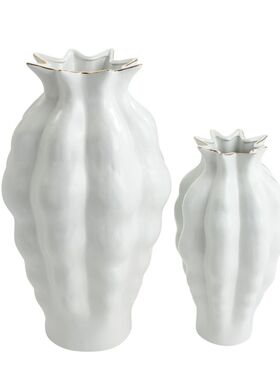 轻奢现代白色银色波浪纹几何陶瓷花瓶玄关电视柜创T意干花插花花