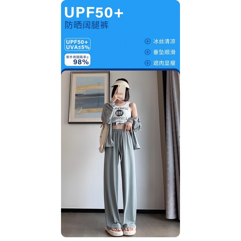 NA-UPF50+防晒阔腿裤冰丝垂感凉爽显瘦休闲直筒裤女夏季 - 图2