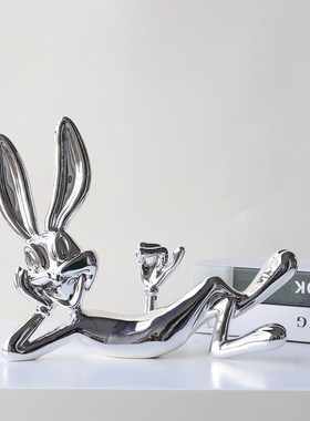 网红兔八哥植绒电镀克莱因兔子卡通现代客厅电R视柜玄关工艺品摆