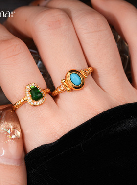 24K沙金锆石宫廷风开口戒指女