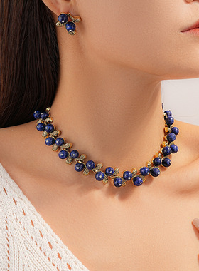 复古宫廷风树脂圆形水滴锁骨链