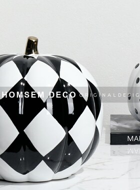 简约现代轻奢黑白色n创意特点南瓜软装饰品摆件样板房间酒店摆设