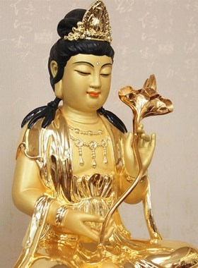 台湾宝华文殊普贤佛像家用工艺摆件纯T铜鎏金文殊佛像
