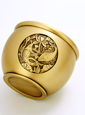 新品黄铜百福米j缸聚宝盆纯黄铜招聚财家居装饰存钱罐店铺客厅家