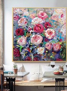 极速手绘油画百花齐放牡s丹花客厅餐厅轻奢立体装饰画北欧玄关走