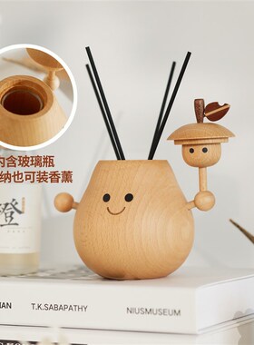 新品抱抱梨/创木工坊实木质工位桌治愈小摆件家居V装饰花瓶笔筒香
