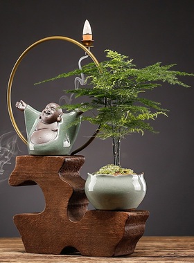 新品新中式倒流香k炉禅意办公室装饰品客厅书桌面陶瓷玄关摆件盆