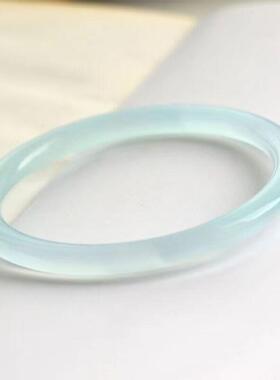 极速镯叮当玉髓玛瑙手镯条冰种圆美人天然女一蓝T细镯子闺蜜冻湖