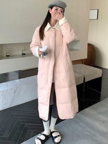 Ailey eider down jacket woman in the middle of a knee 2023 winter new Korean version light thin inch shirt collar loose and lean white duck