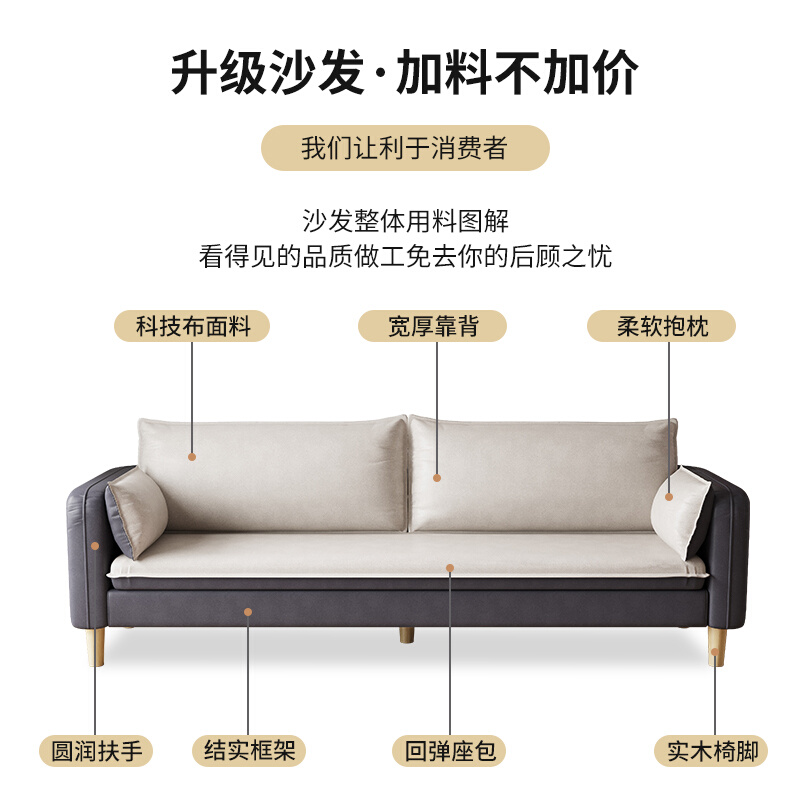 科技布沙发客厅2023新款小户型简约家用公寓网红出租房单双人三人