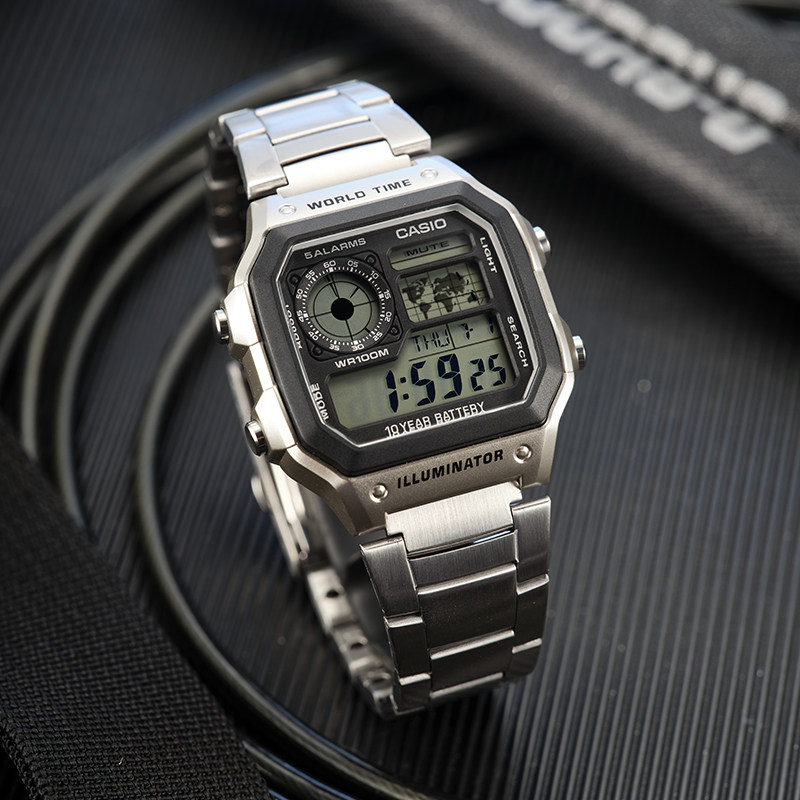 卡西欧手表男复古小方块小银块男生青少年款学生女款电子表ae1200