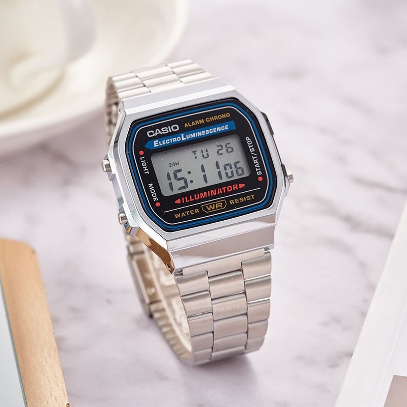 casio卡西欧手表男小银表2024新款小方块学生女款电子表A168WEM-1