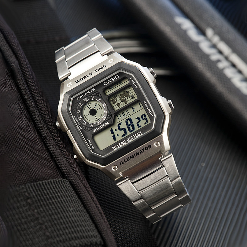 卡西欧手表男复古小方块小银块男生青少年款学生女款电子表ae1200