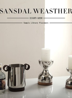 轻奢不锈钢摆件样板间餐桌w餐边柜烛台冰桶水吧台西厨软装饰品