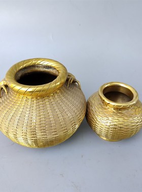 铜螃蟹罐摆件纯铜螃蟹篓横财发A财风水工艺品家居客厅装饰笔筒用