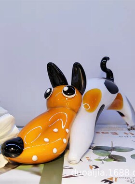 创意现代风玻璃小狗艺术摆件客厅玄关电视柜书房样Z板房装饰品
