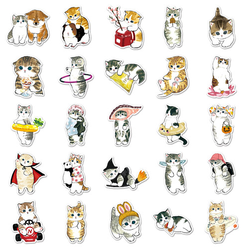 100张手绘小猫咪ins风贴纸可爱动物涂鸦少女心咕卡手帐装饰防水电脑桌面冰箱水杯滑板车相册iPad头盔汽车贴画 - 图2