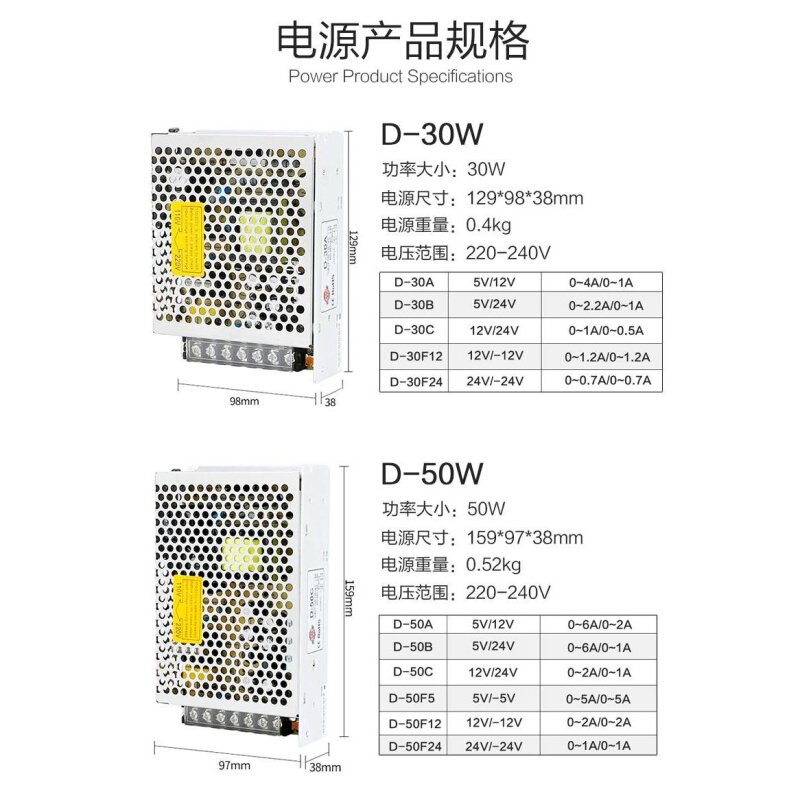 双组5V12V24V输出正负120W100开关电源D-60C50B双路30A变压器350C-图2