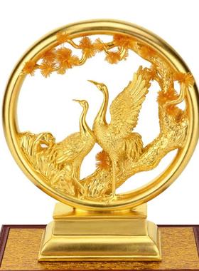 松鹤延年金箔摆件老人生日礼物贺寿礼品家居装饰品创意祝寿工艺品