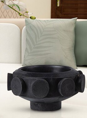 轻奢简约风d果盘摆件黑色现代客厅茶几桌面样板房酒店软装饰品摆