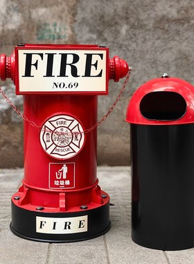 铁艺创意消防栓工业风网红造型摆件大容量家M商用垃圾筒装饰垃圾